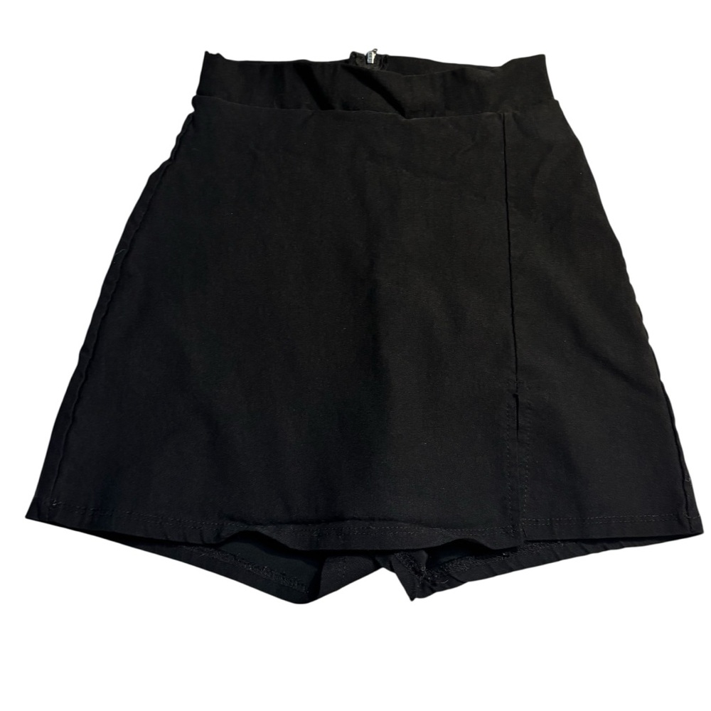 SALE! Skorts Small Classic Black Women's Shorts with Skirt layer Side Slit Rayon
